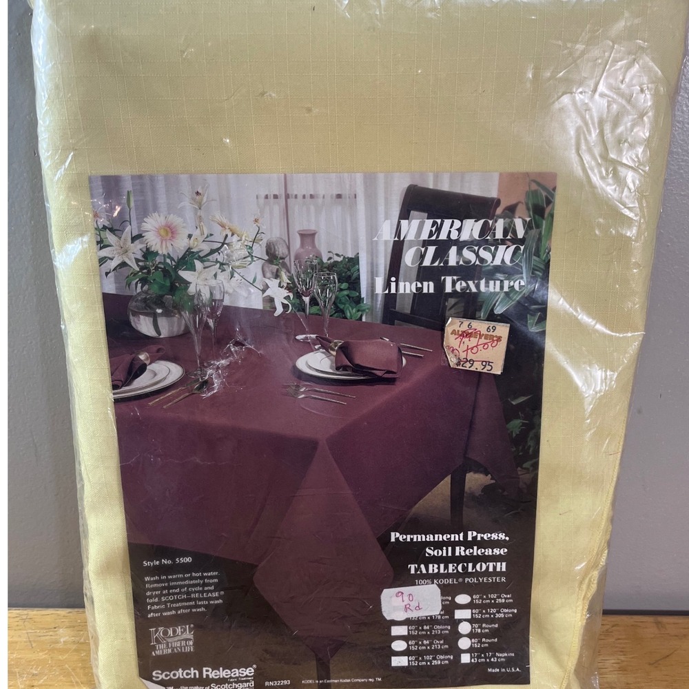 American Classic Tablecloth 90 Rd Yellow Vtg Linen Texture Kodel Polyester